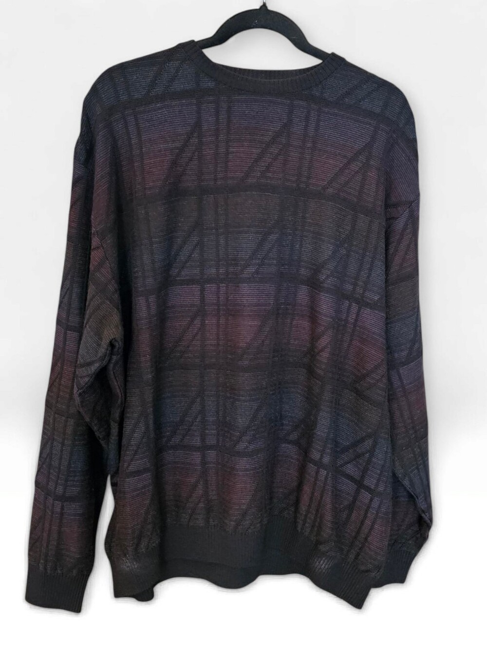 Vtg 80s ST. CROIX Men Wool Blend 3D Geometric Grid Pullover Sweater XL/XXL